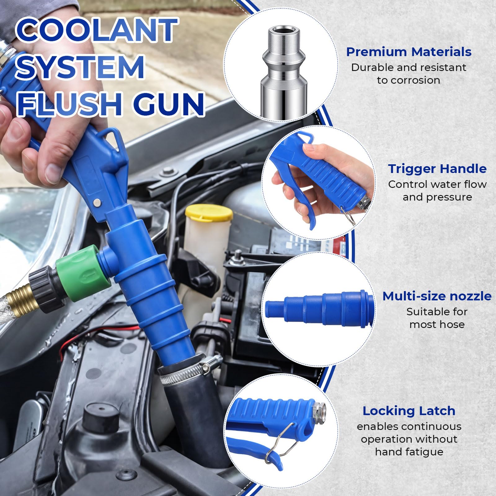 Gulfmew ergonomic trigger and locking latch for controlled pulses and hands-free flushing