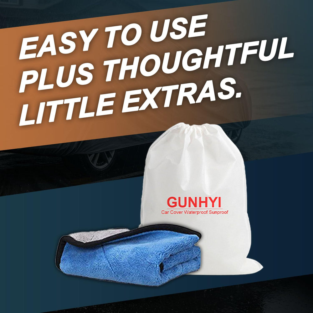 GUNHYI covered hatchback in driveway illustrating all-weather outdoor protection