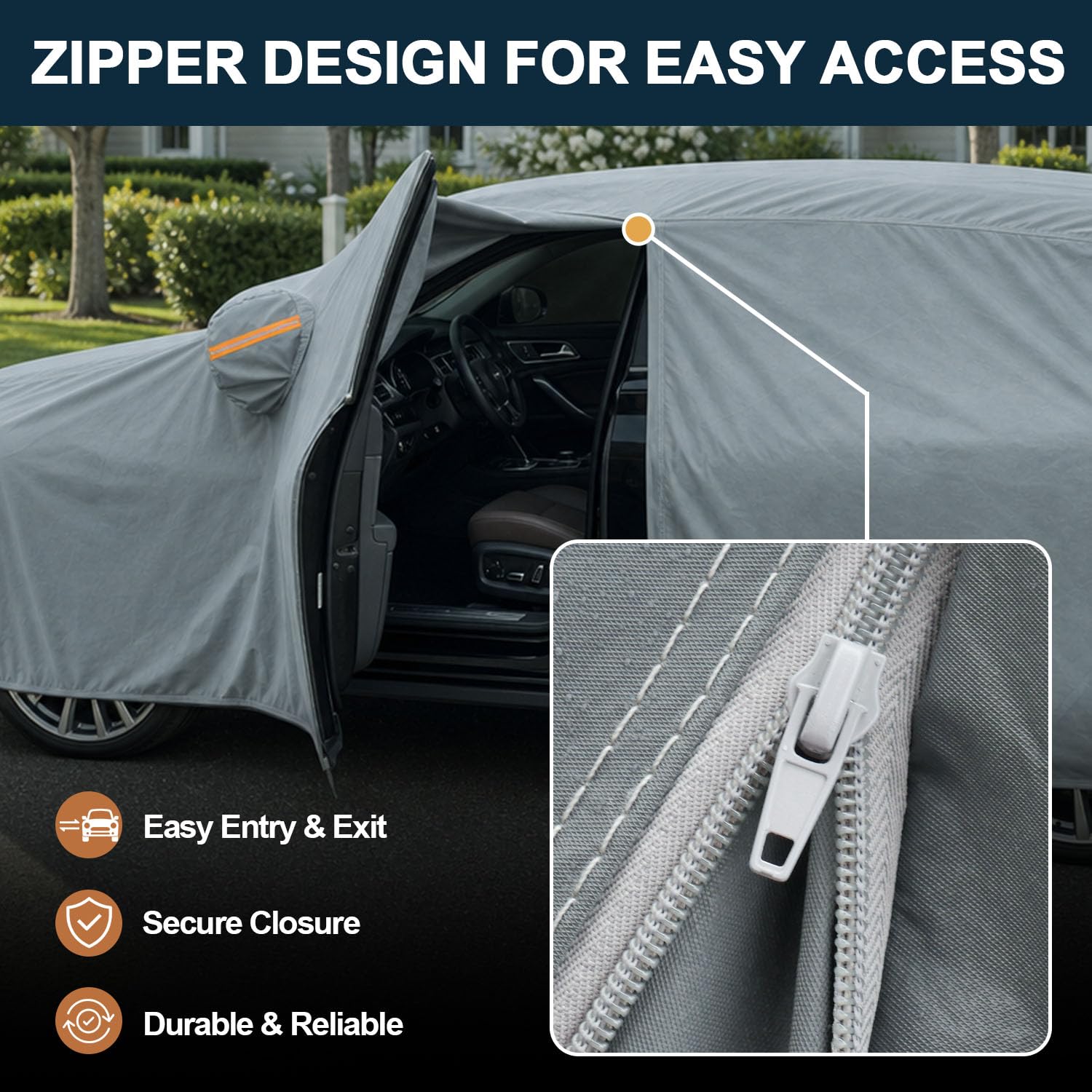 GUNHYI driver-side zipper open for convenient car access without removal