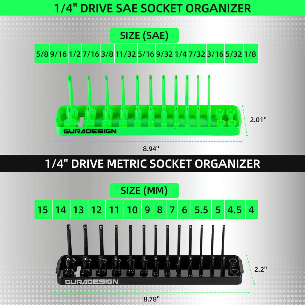 GURADESIGN 1/4" drive tray loaded with sockets for quick selection