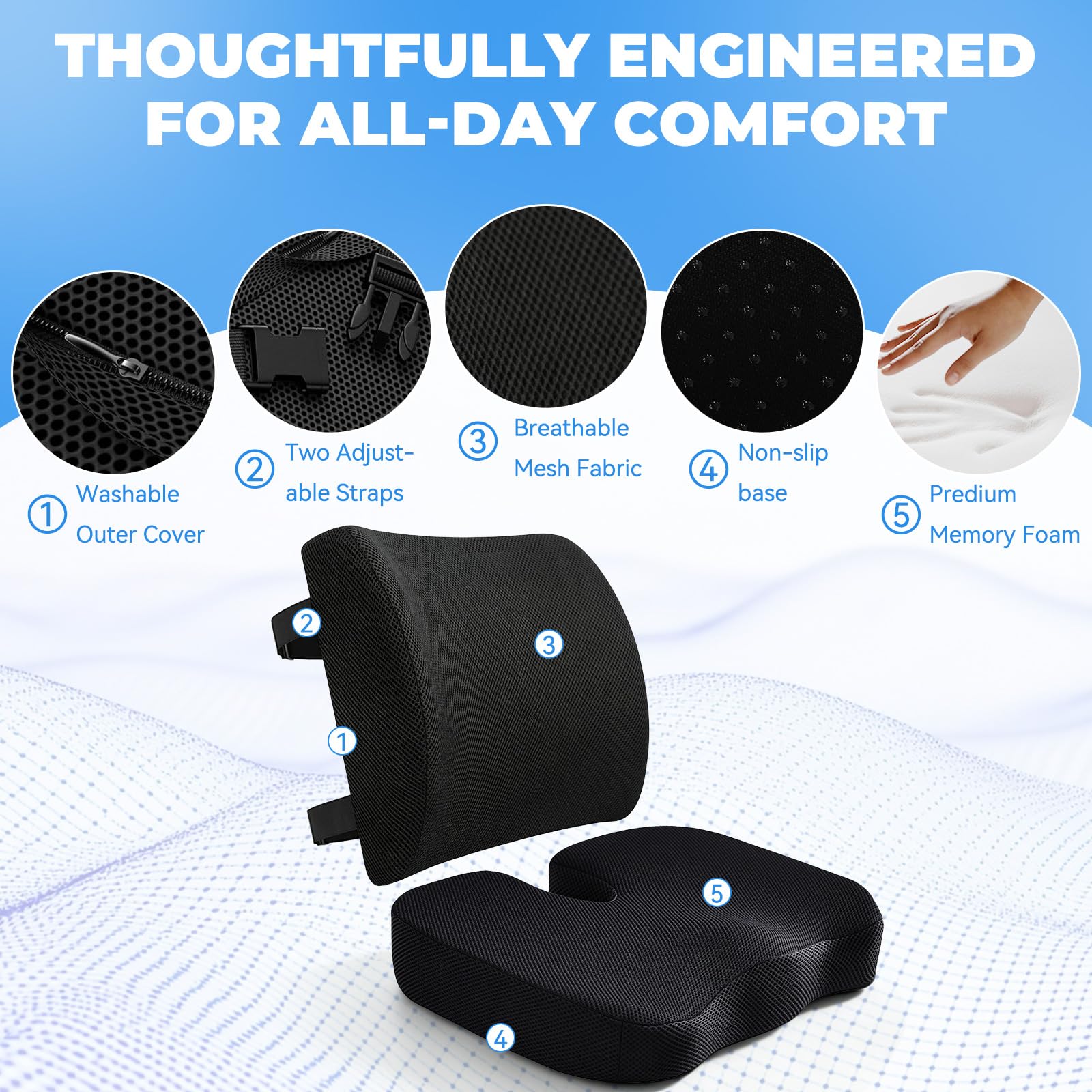 Gurnall lumbar pillow contour detail illustrating lower-back support and posture benefit