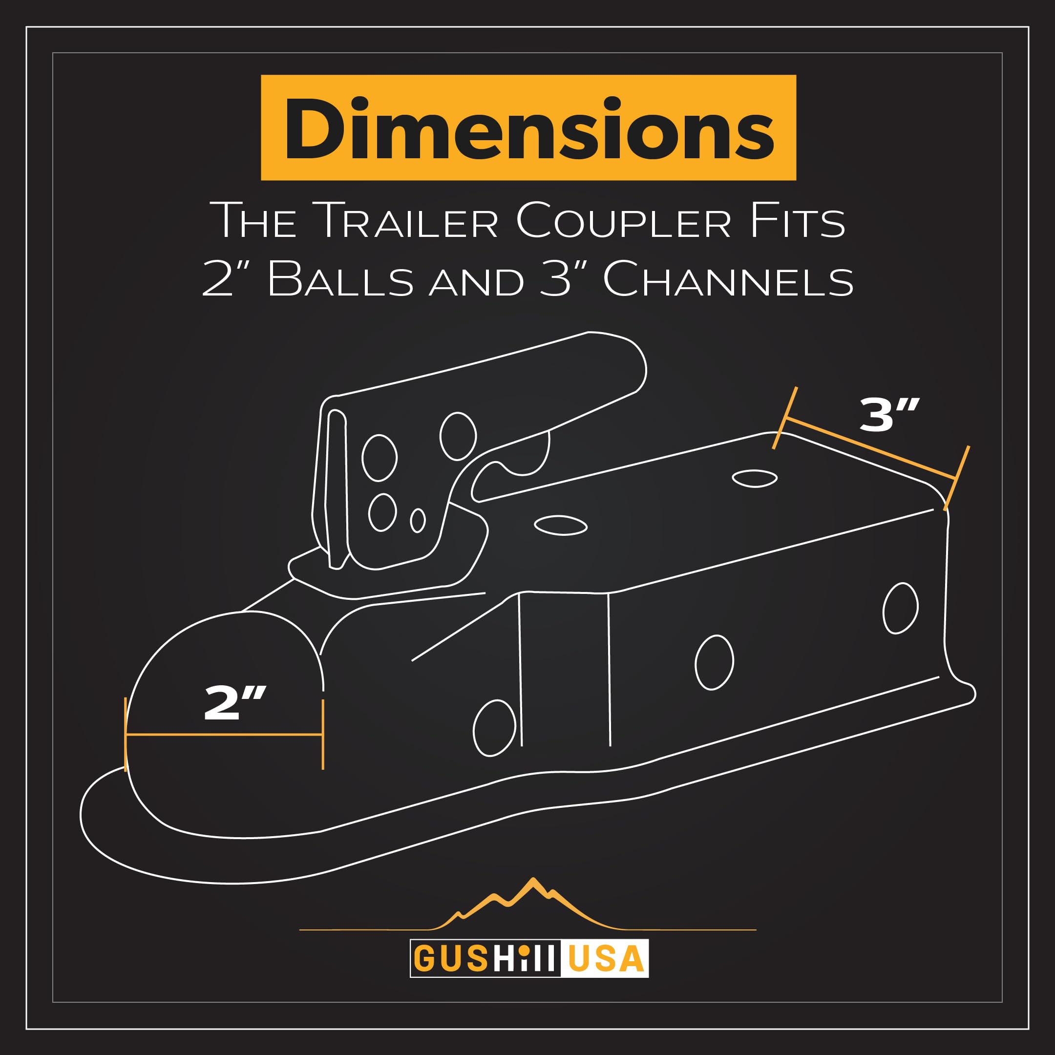 GusHill GH25138 installed on trailer tongue showing correct orientation and towing readiness