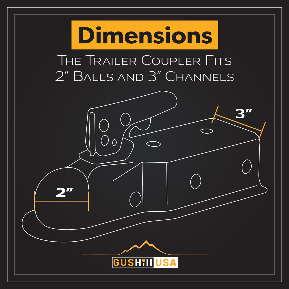 GusHill GH25138 installed on trailer tongue showing correct orientation and towing readiness