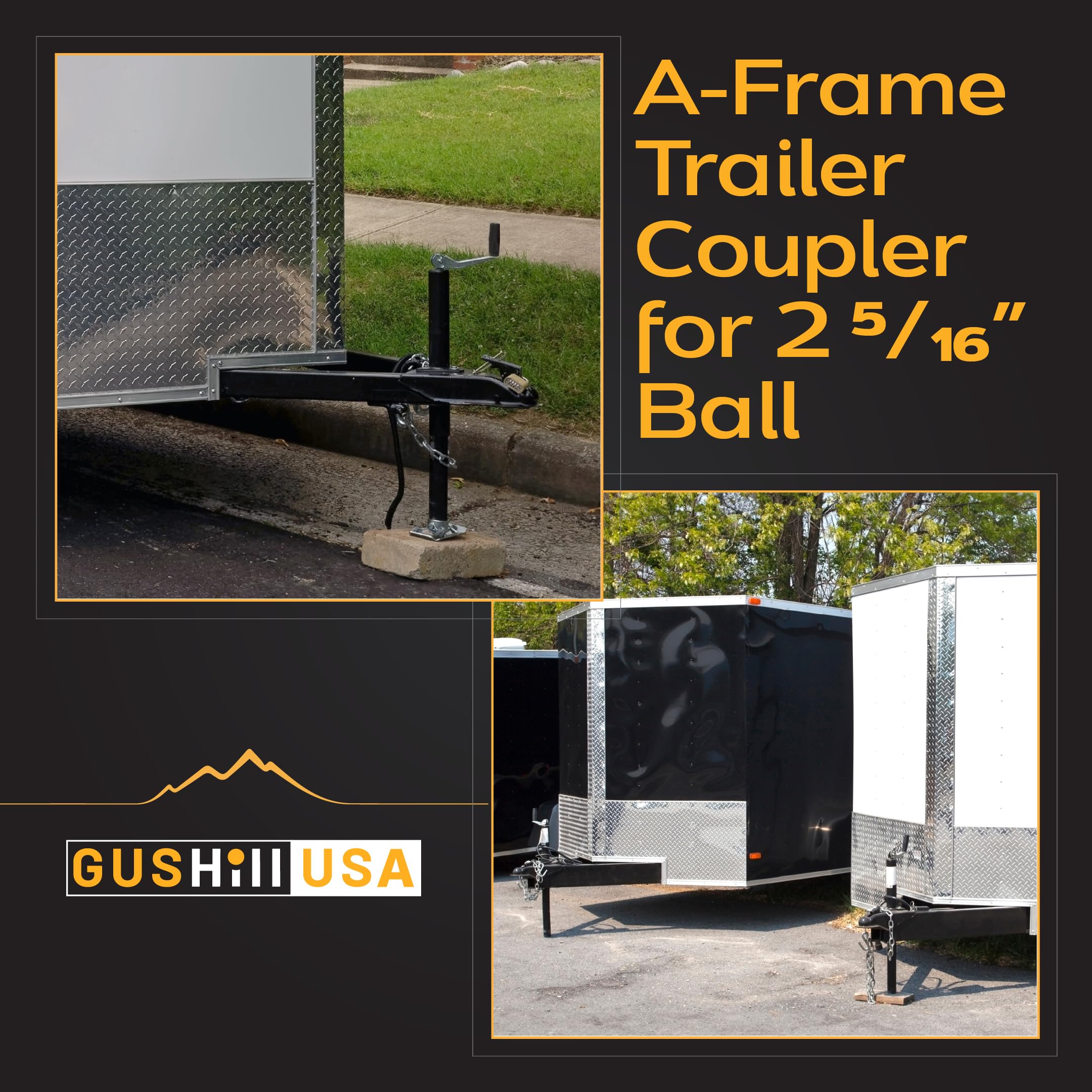 GusHill next-to-ruler scale comparison showing 2-5/16" ball fit and robust size