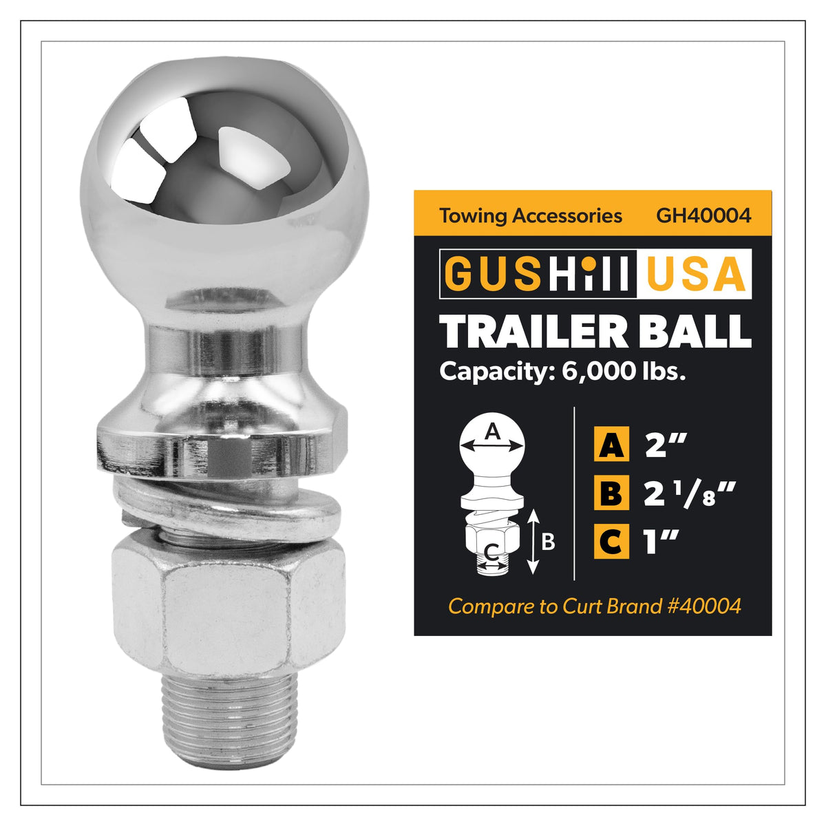 GusHill GH40004 front view showing 2 inch ball and solid construction for reliable towing