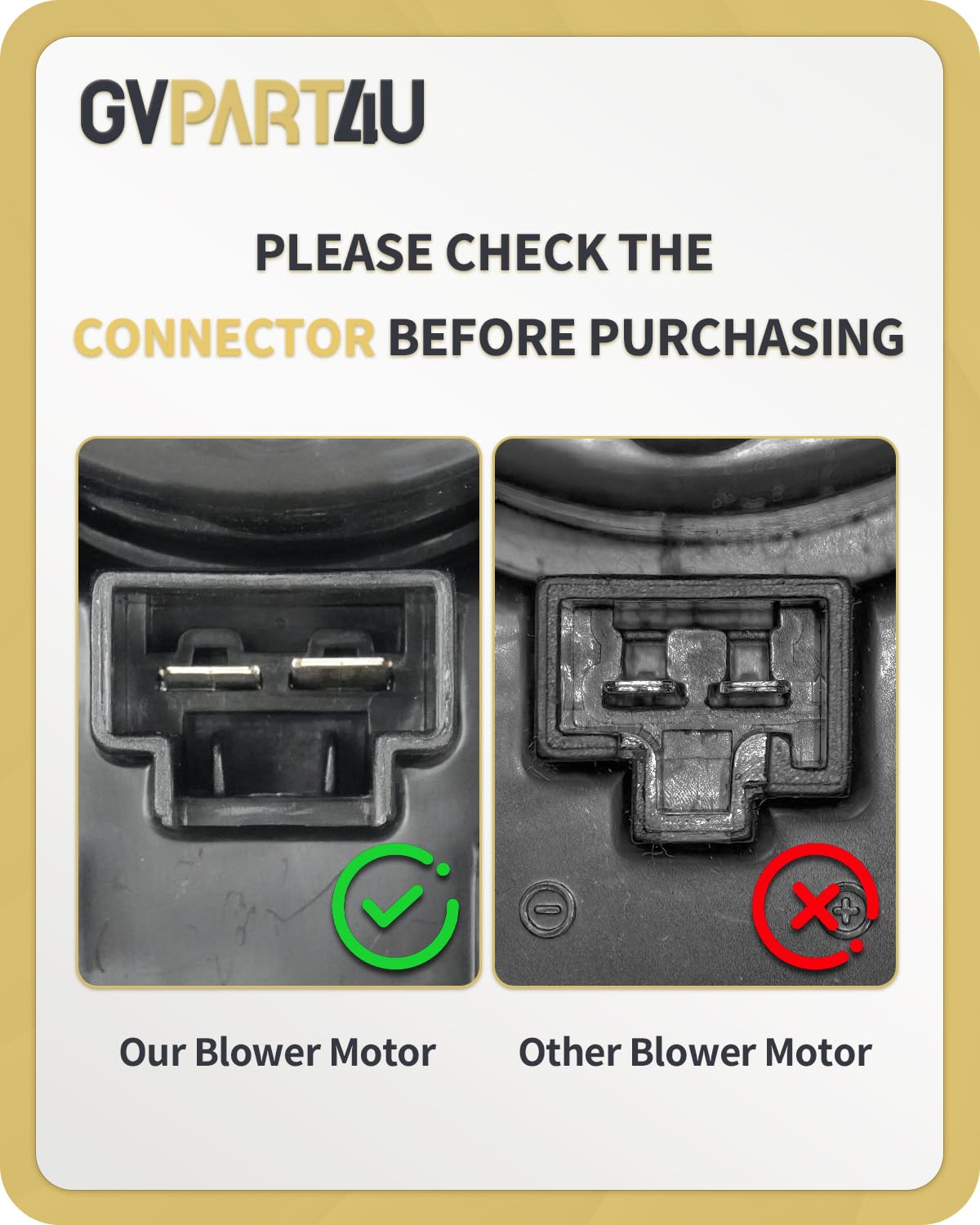 GVPART4U wiring connector closeup showing plug compatibility and secure connection