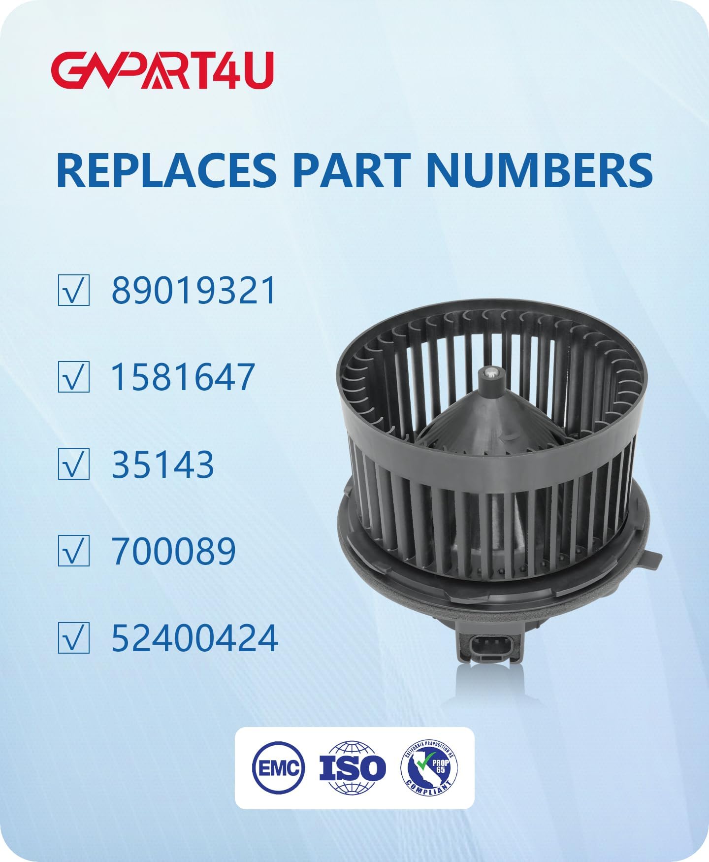 GVPART4U motor label and connector showing OE numbers for easy verification benefit