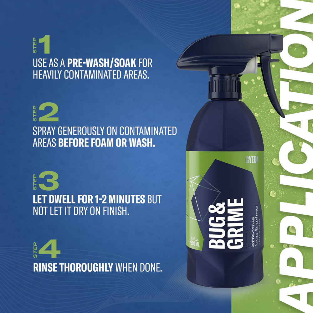 Gyeon spray nozzle applying cleaner to insect-splattered paint