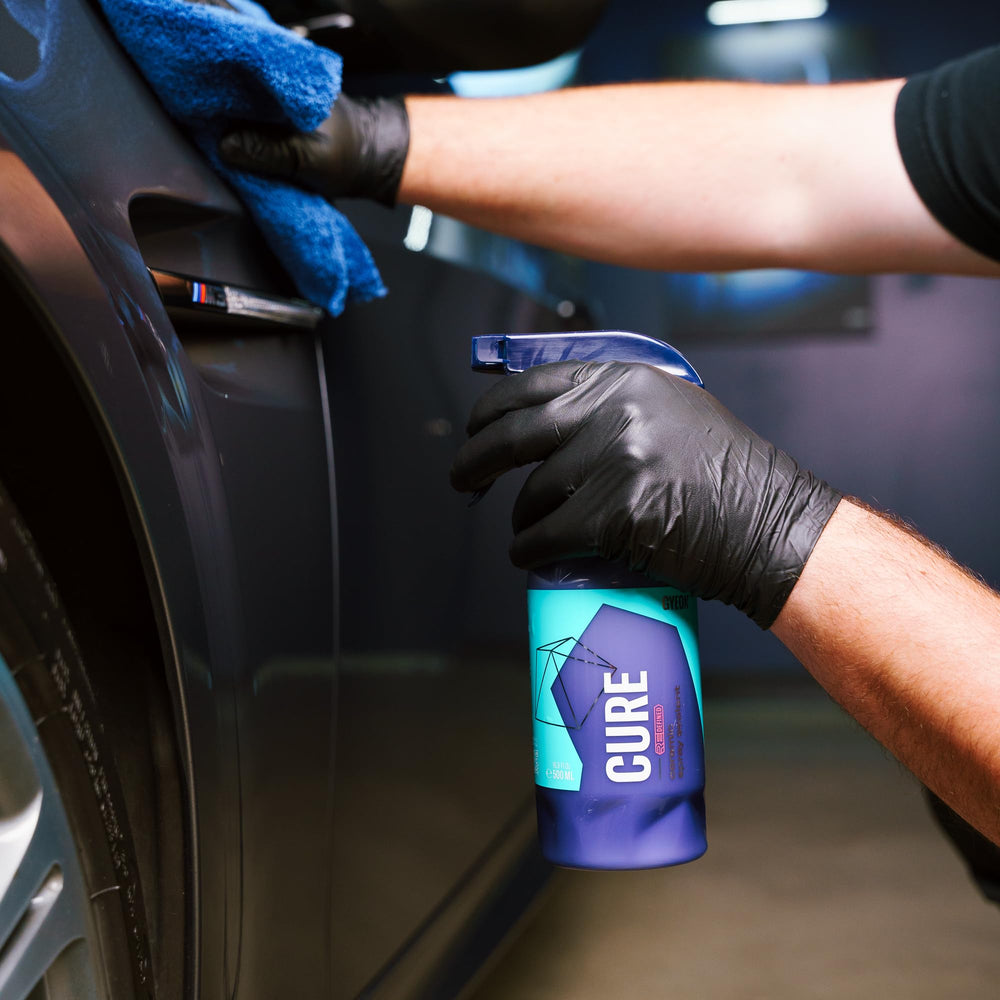 GYEON Cure water beading on hood illustrating hydrophobic runoff benefit