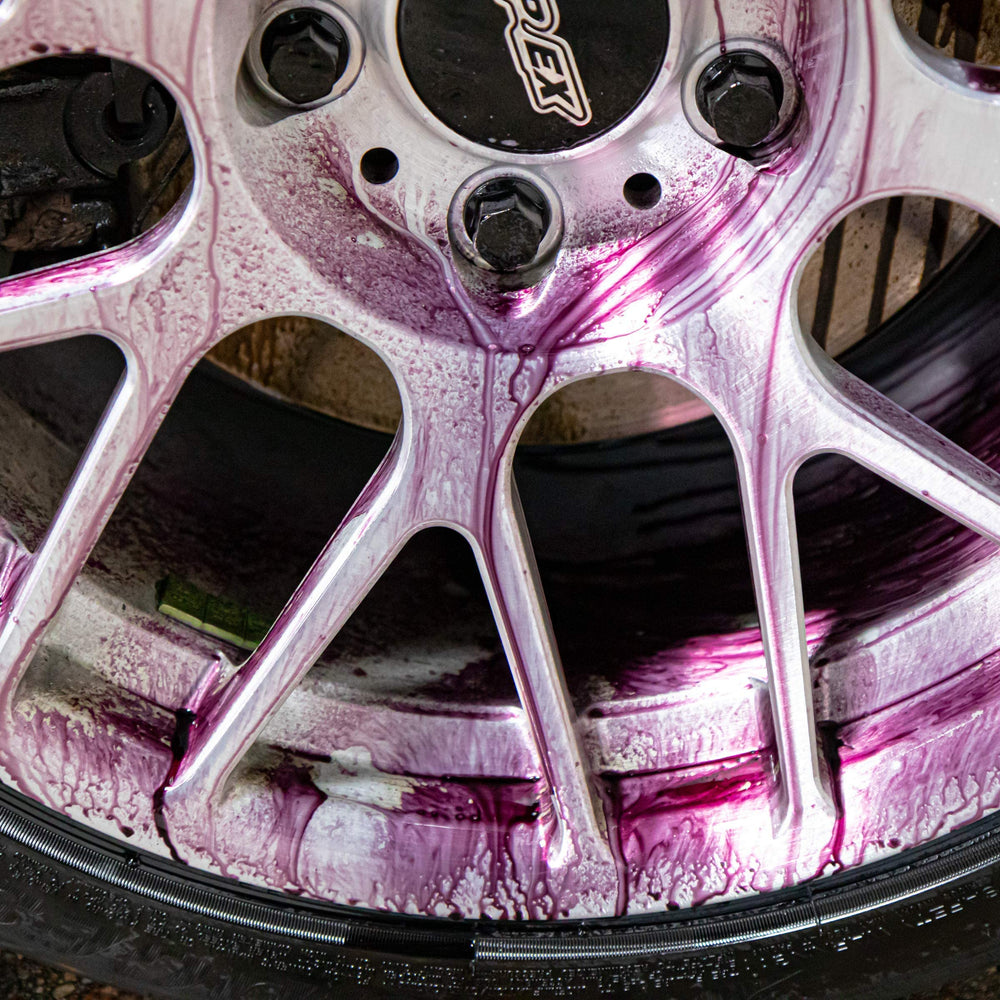 Gyeon applied to wheel illustrating gentle fallout removal benefit