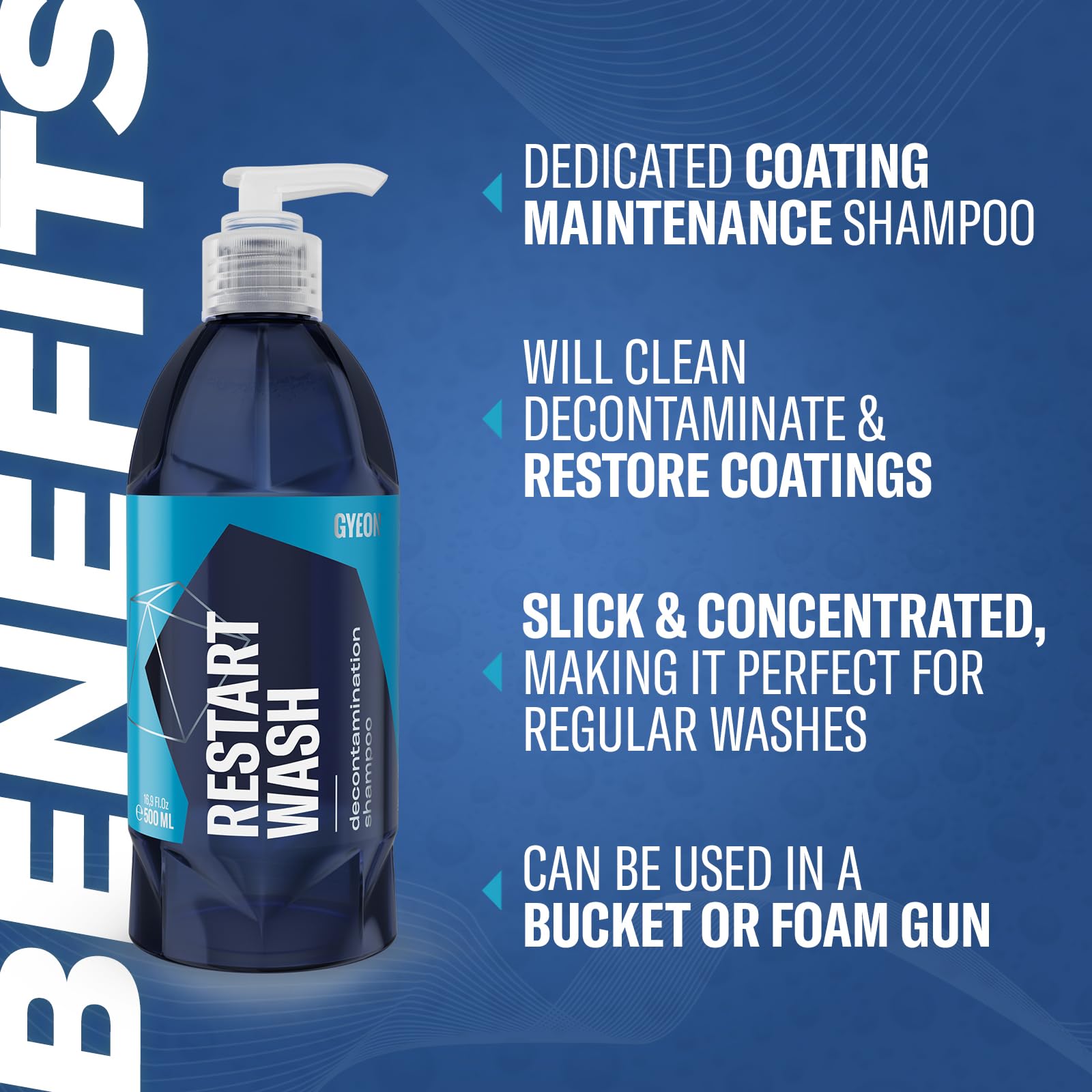 Gyeon Restart Wash back label displaying instructions and safe‑use benefit