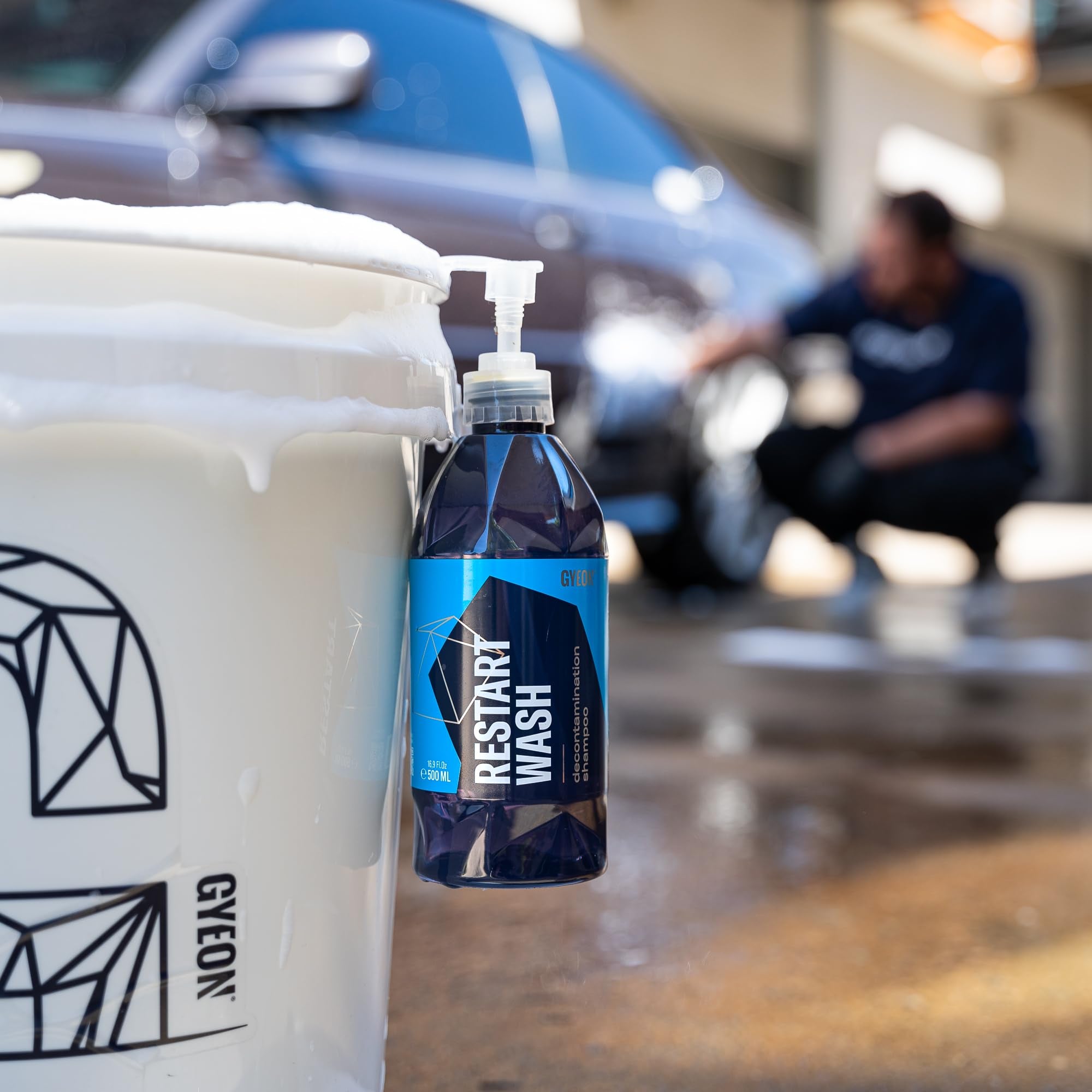 Gyeon Restart Wash in garage lifestyle scene showing practical routine‑care benefit
