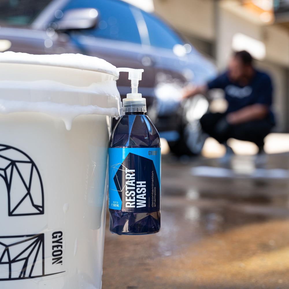 Gyeon Restart Wash in garage lifestyle scene showing practical routine‑care benefit