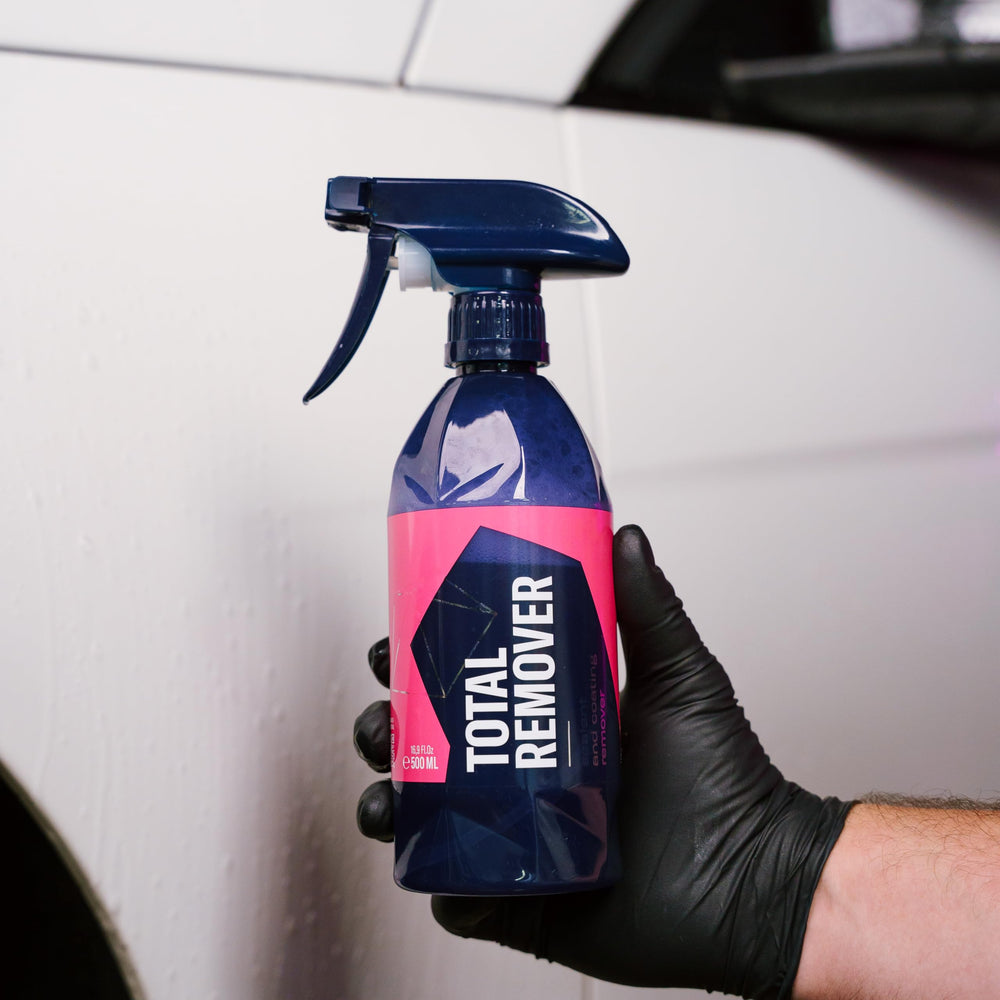 Gyeon TotalRemover before and after comparison showing cleaned panel