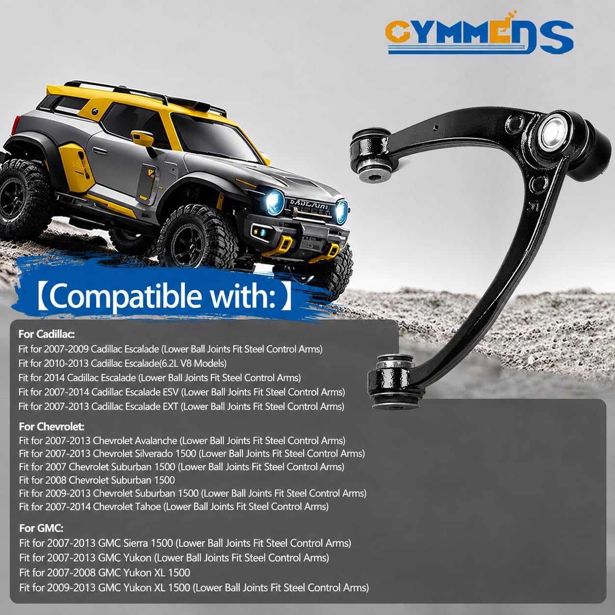 GYMMEDS driver side upper control arm close-up with forged steel strength benefit