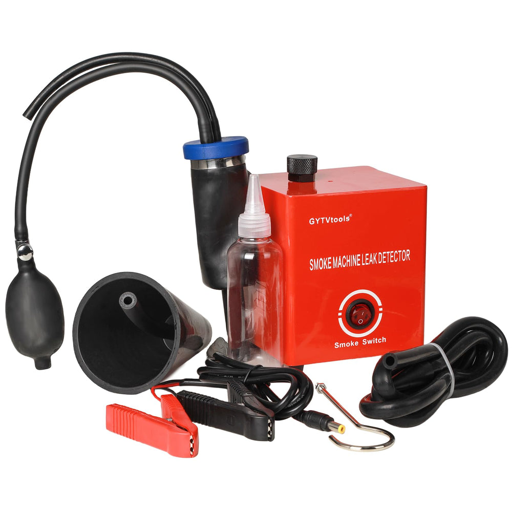 GYTVtools front view showing compact smoke tester and red strap for portability