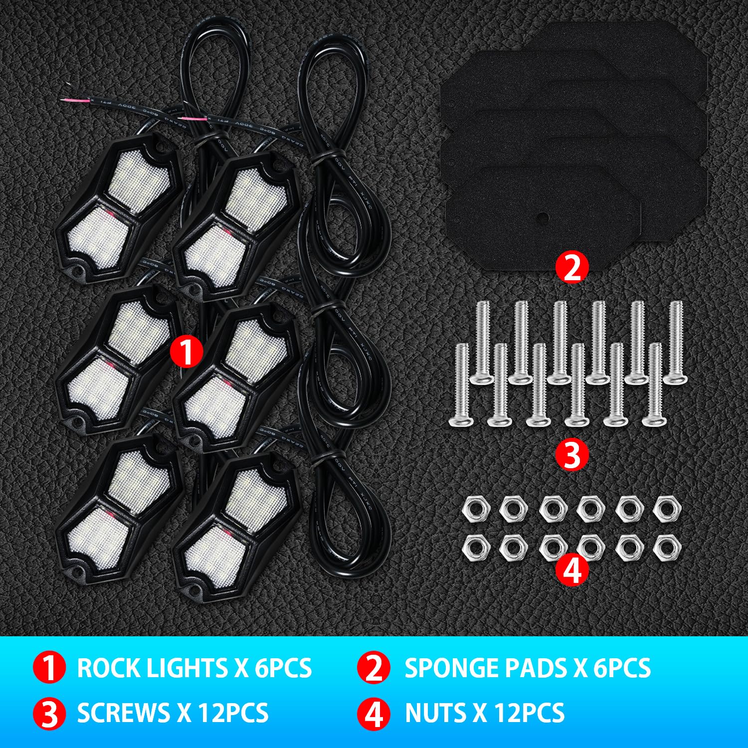 GZ5CG package contents with screws, nuts, and sponge pads for easy fit