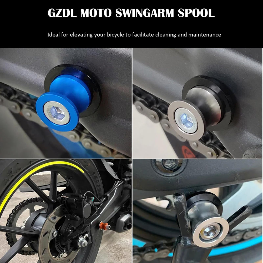 GZDLMoto spool mounted on swingarm providing frame protection