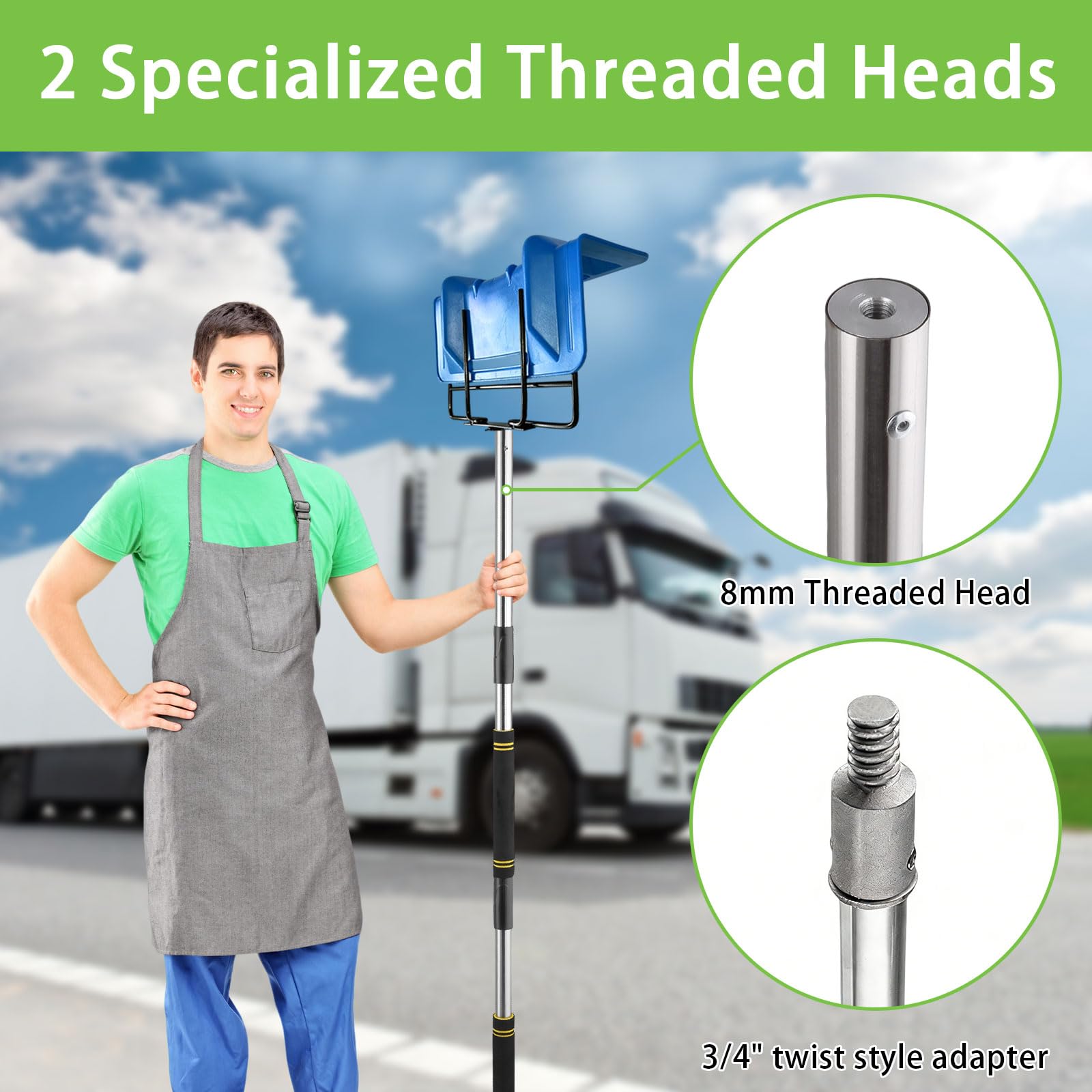 Gzlozak threaded head fitted with paintbrush for high-reach cleaning