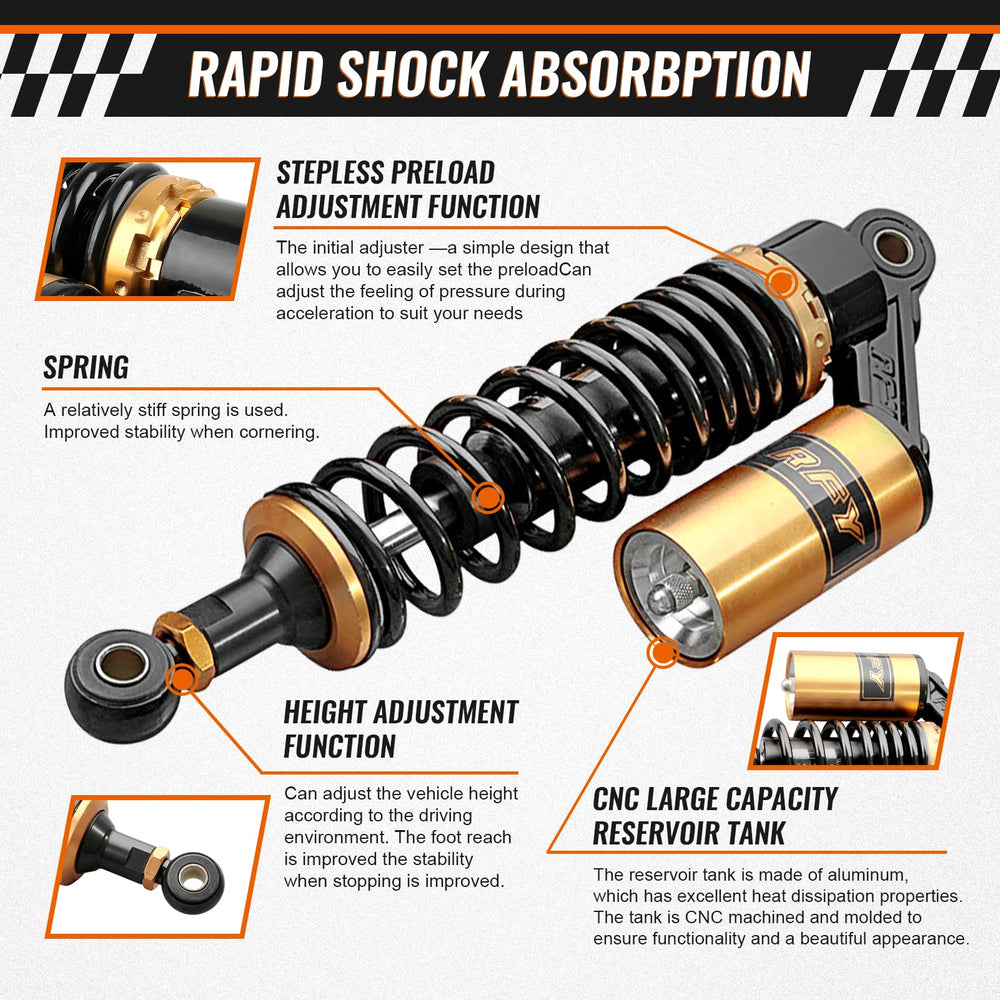 GZYF rear shock spring detail illustrating adjustable preload for comfort