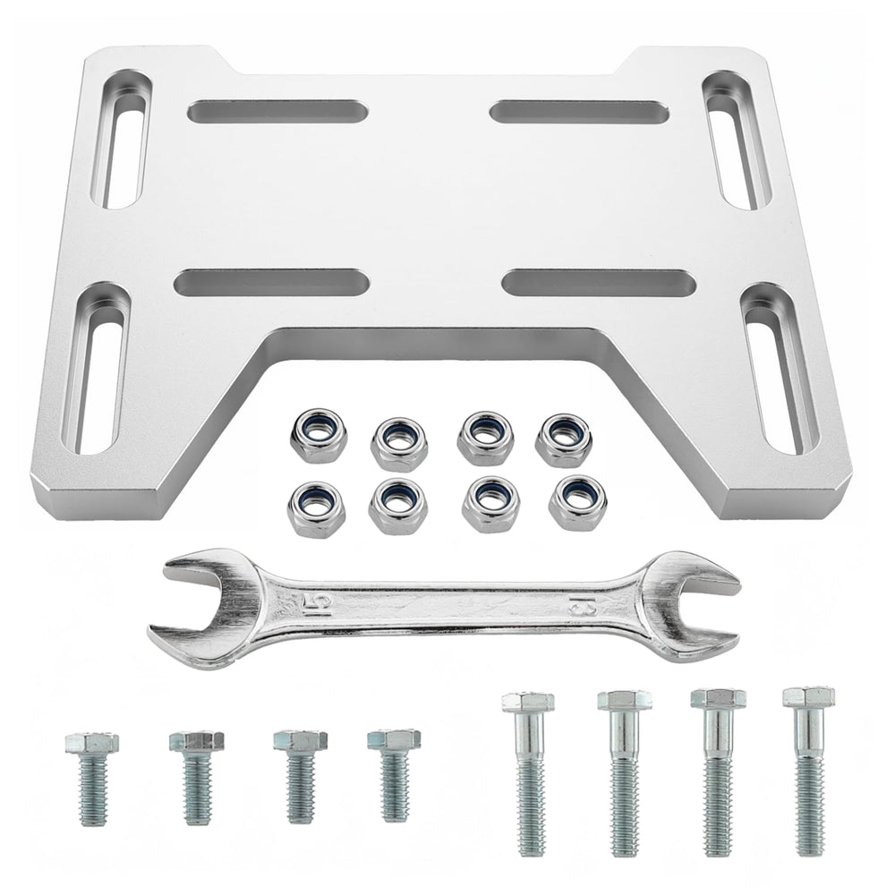 GZZTORES front view adapter plate showing mounting pattern and strength benefits