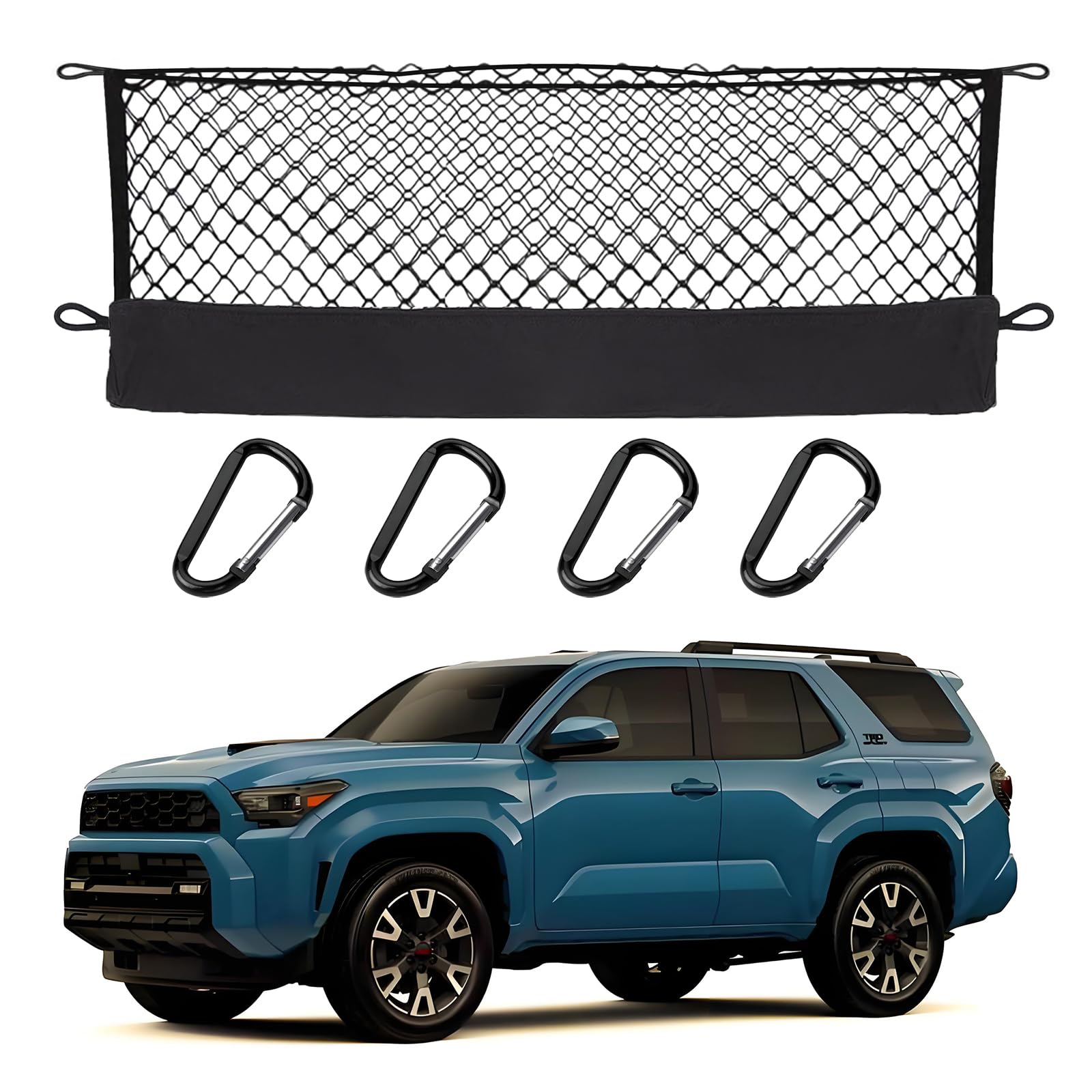 Hacyikee cargo net front view showing fit and trunk coverage benefit