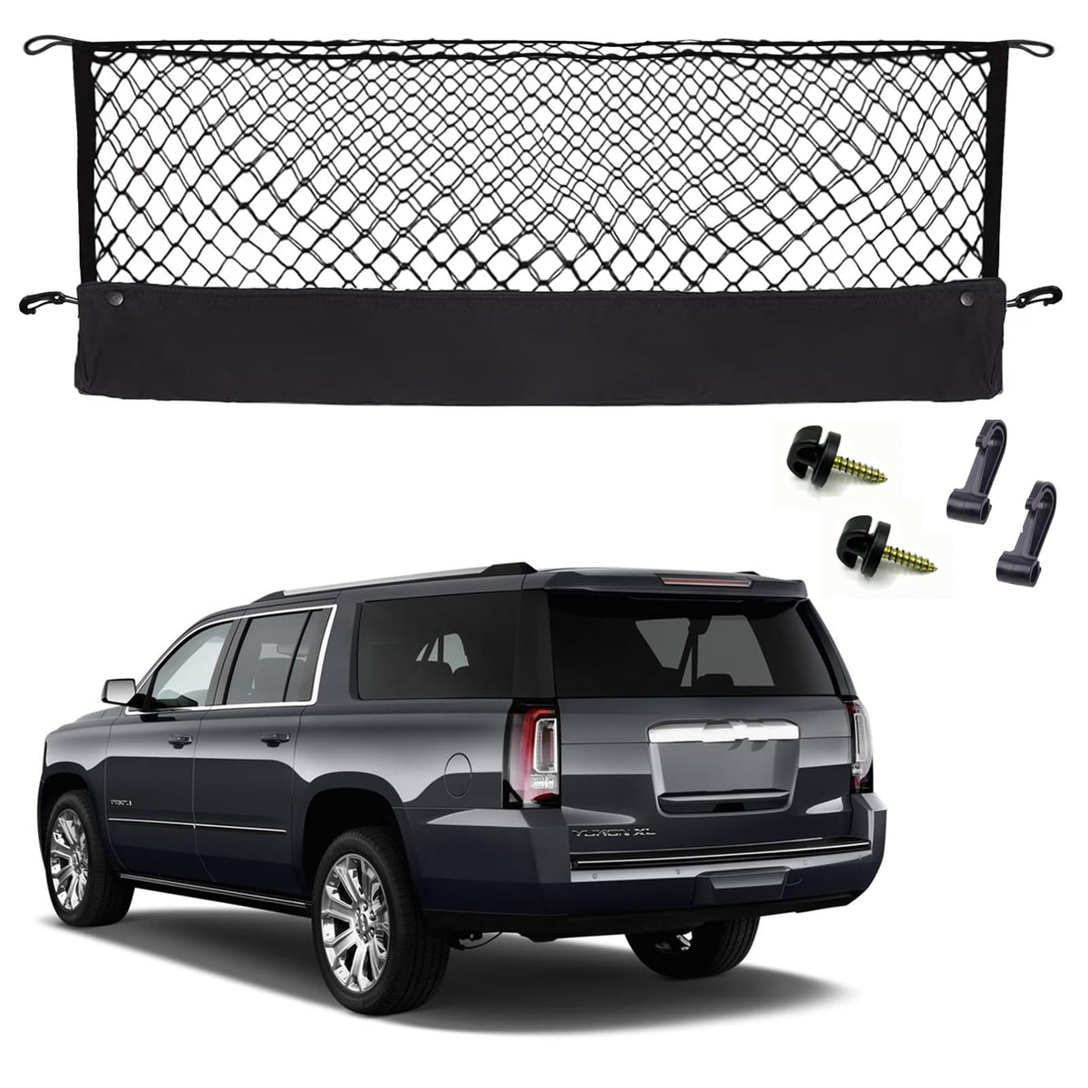 Hacyikee cargo net front packaging showing model compatibility and benefits