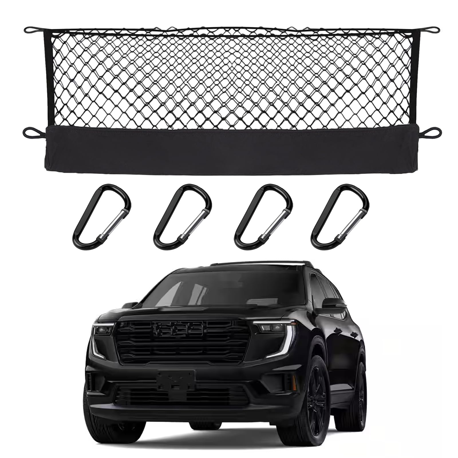 Hacyikee front view of cargo net fitted in trunk showing secure hold