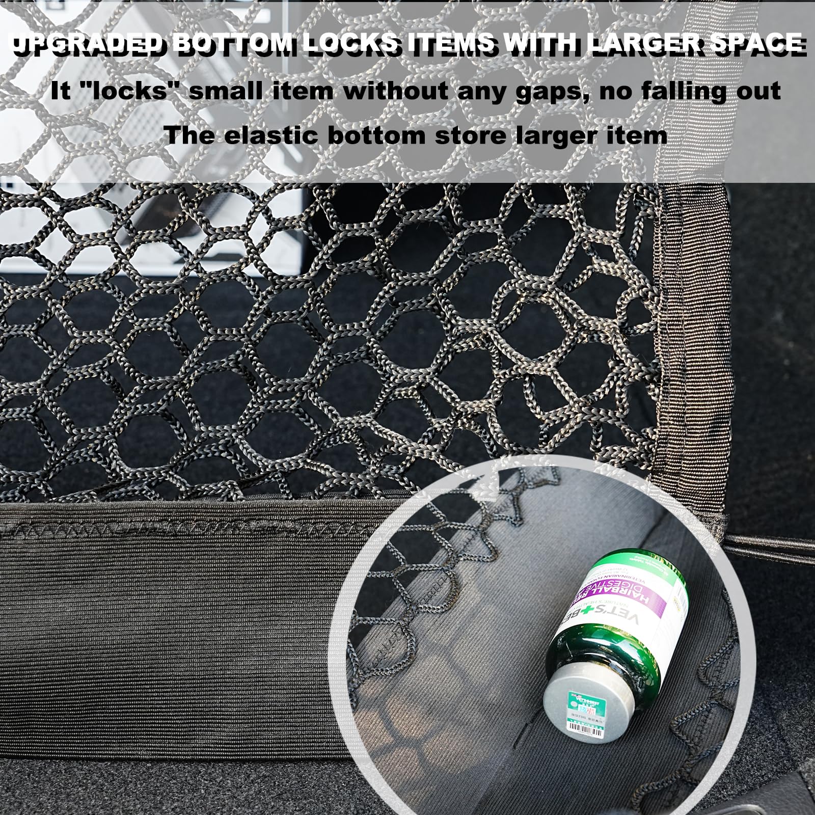 Hacyikee cargo net next to ruler scale for size reference benefit