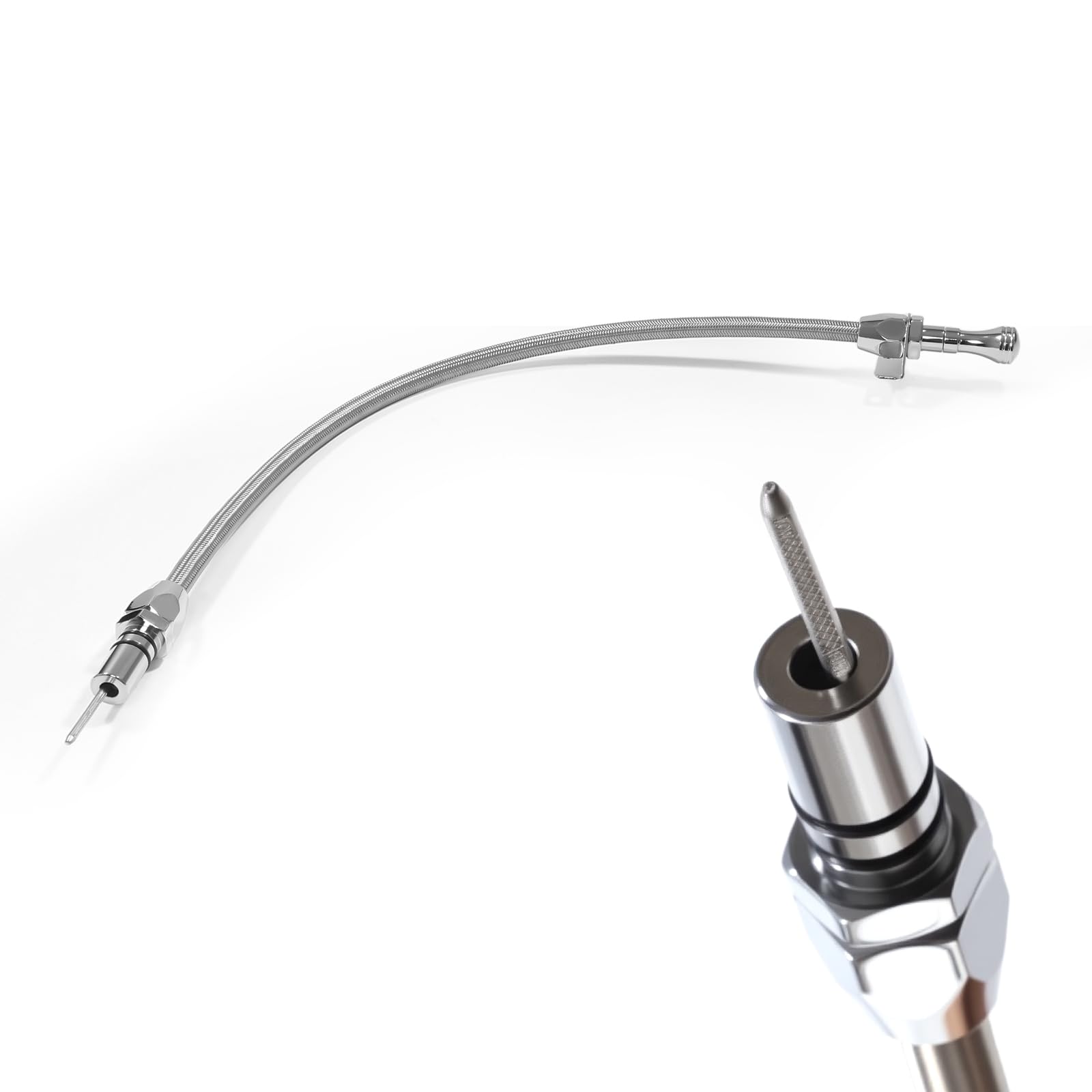HAHAHA front view of silver 36-inch dipstick showing full length and cap, easy inspection benefit