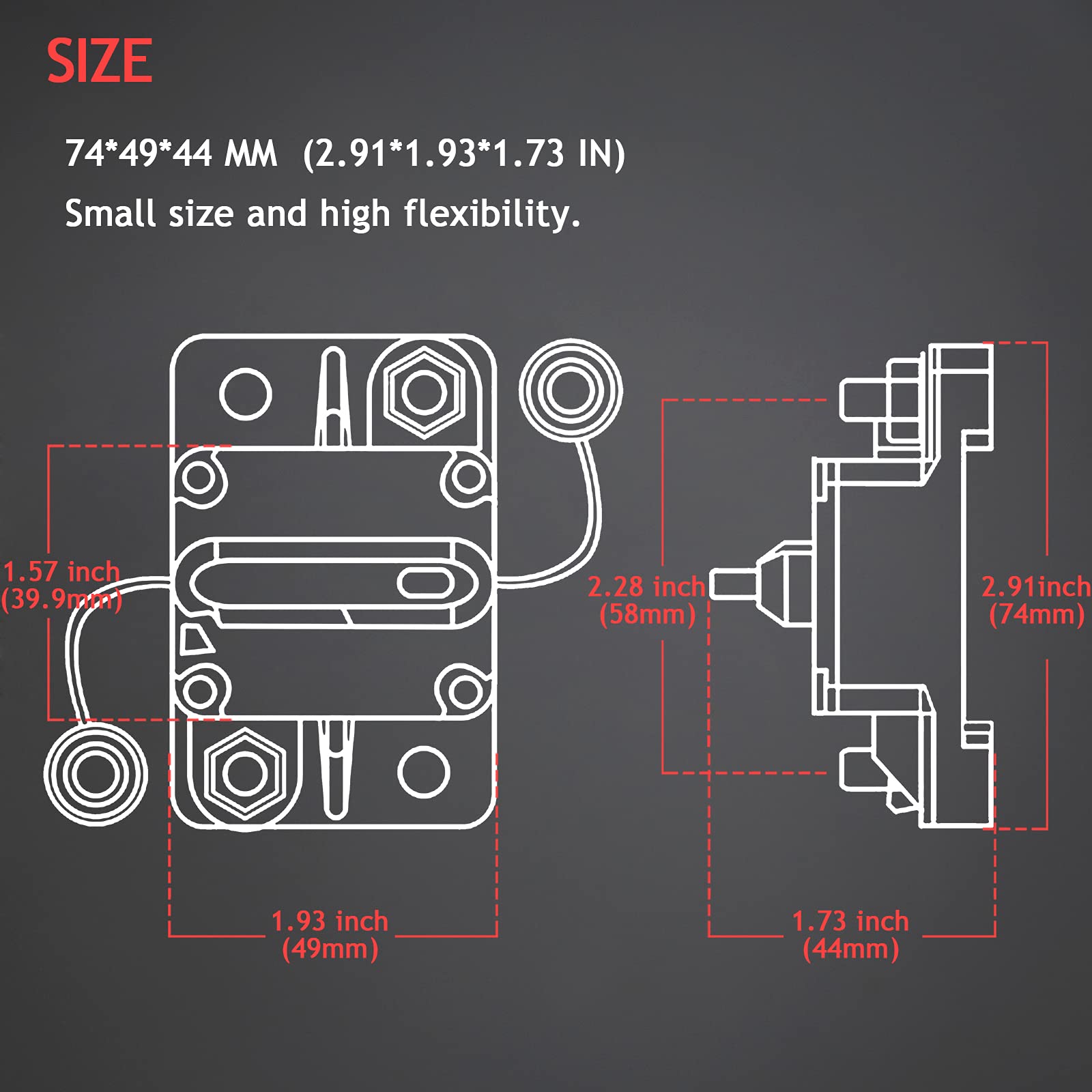 Hamolar breaker next to ruler showing compact footprint for flexible placement and easy installation