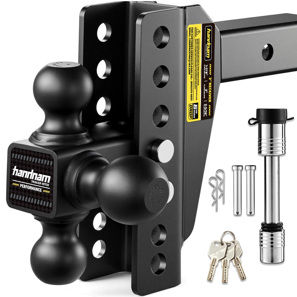 Handnam front view of tri-ball hitch showing all three balls and convenience