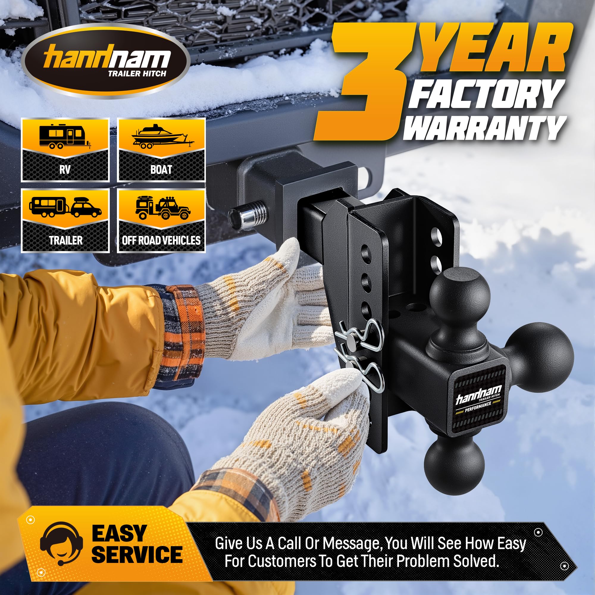 Handnam installed in truck receiver showing fit and secure towing setup