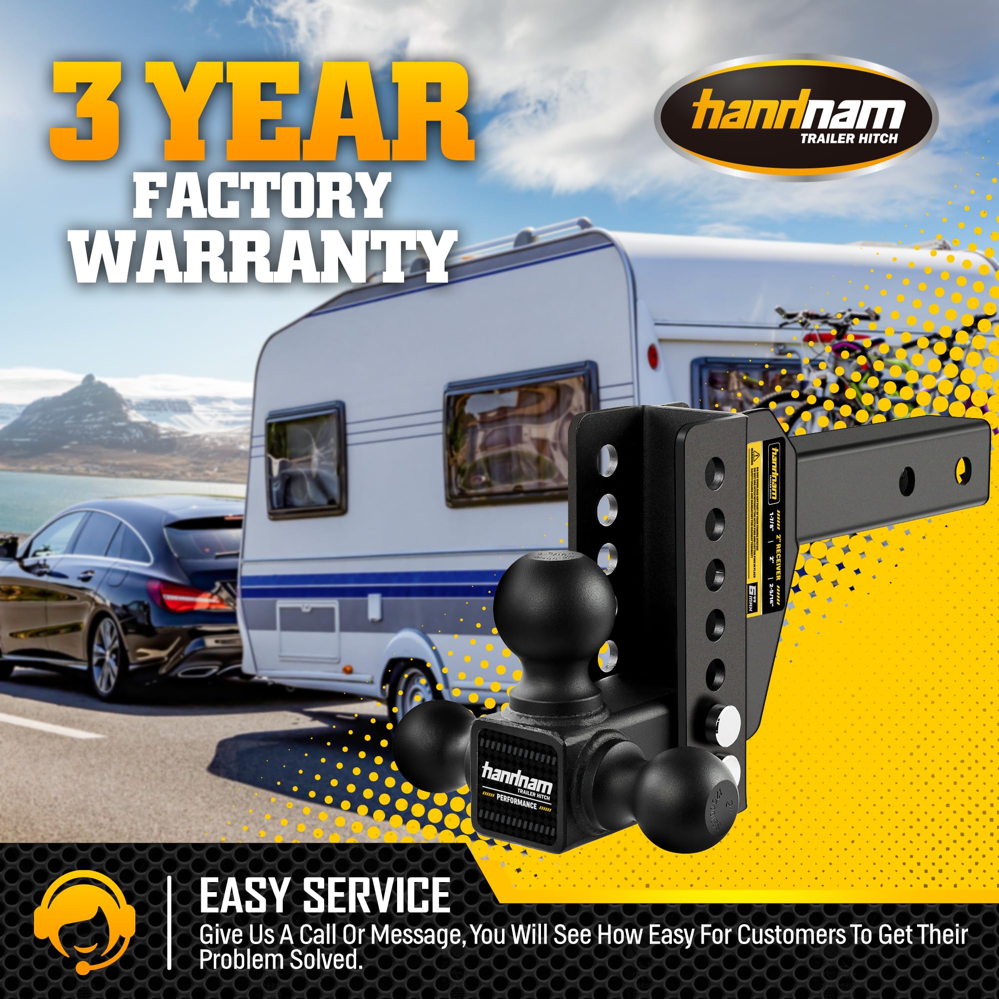 Handnam towing scene with truck and RV demonstrating heavy-duty capability