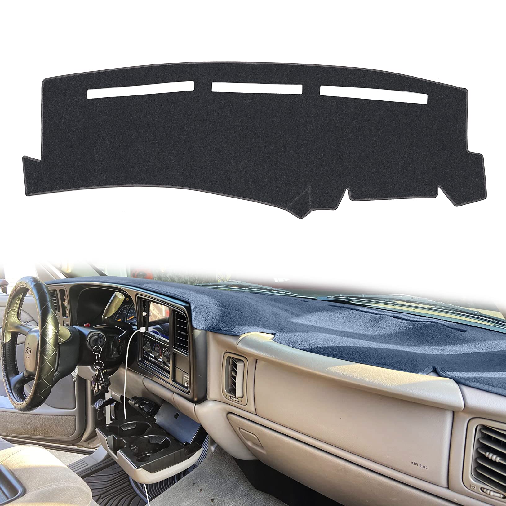 HanLanKa front view of gray dash cover showing fit and benefit of restored dash look