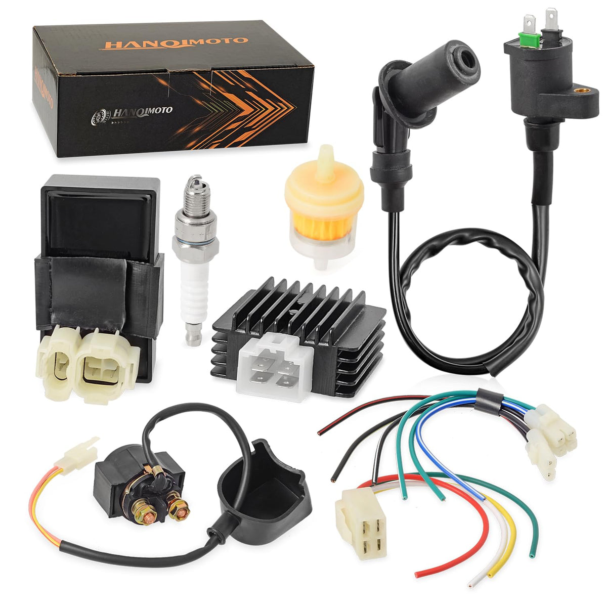 HANQIMOTO ignition kit front view showing complete replacement set and easy identification benefit