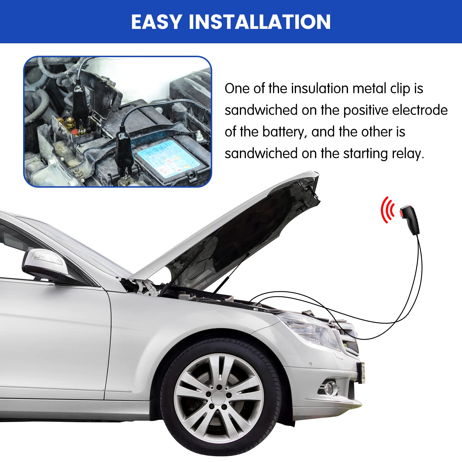 Haoguo starter switch in use under hood enabling remote engine cranking safely