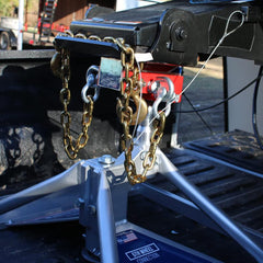 HAOIOPM chains mounted on Ultimate Fifth Wheel Connection rail demonstrating fit and ease of installation