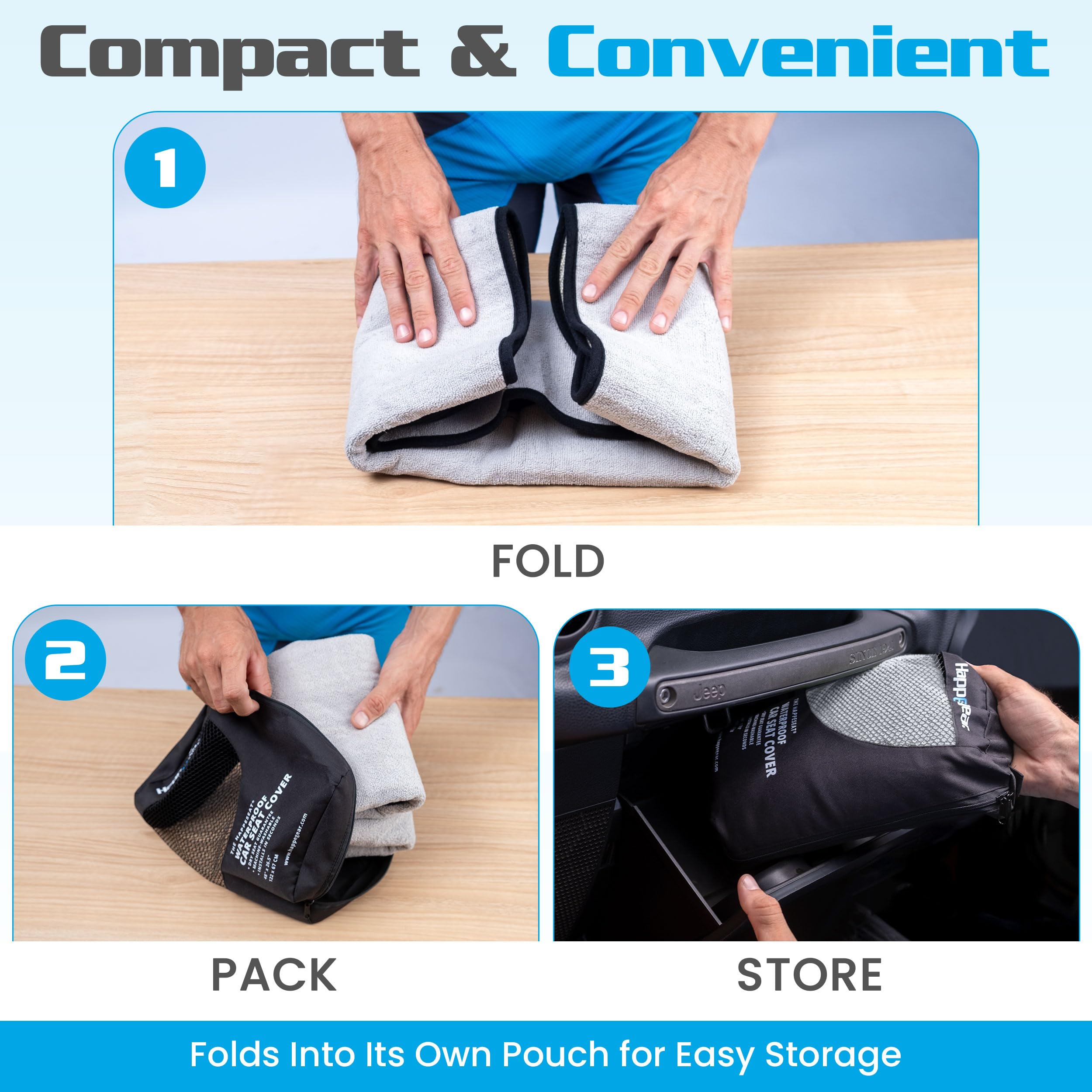 HAPPEGEAR buckle and headrest strap detail for secure installation