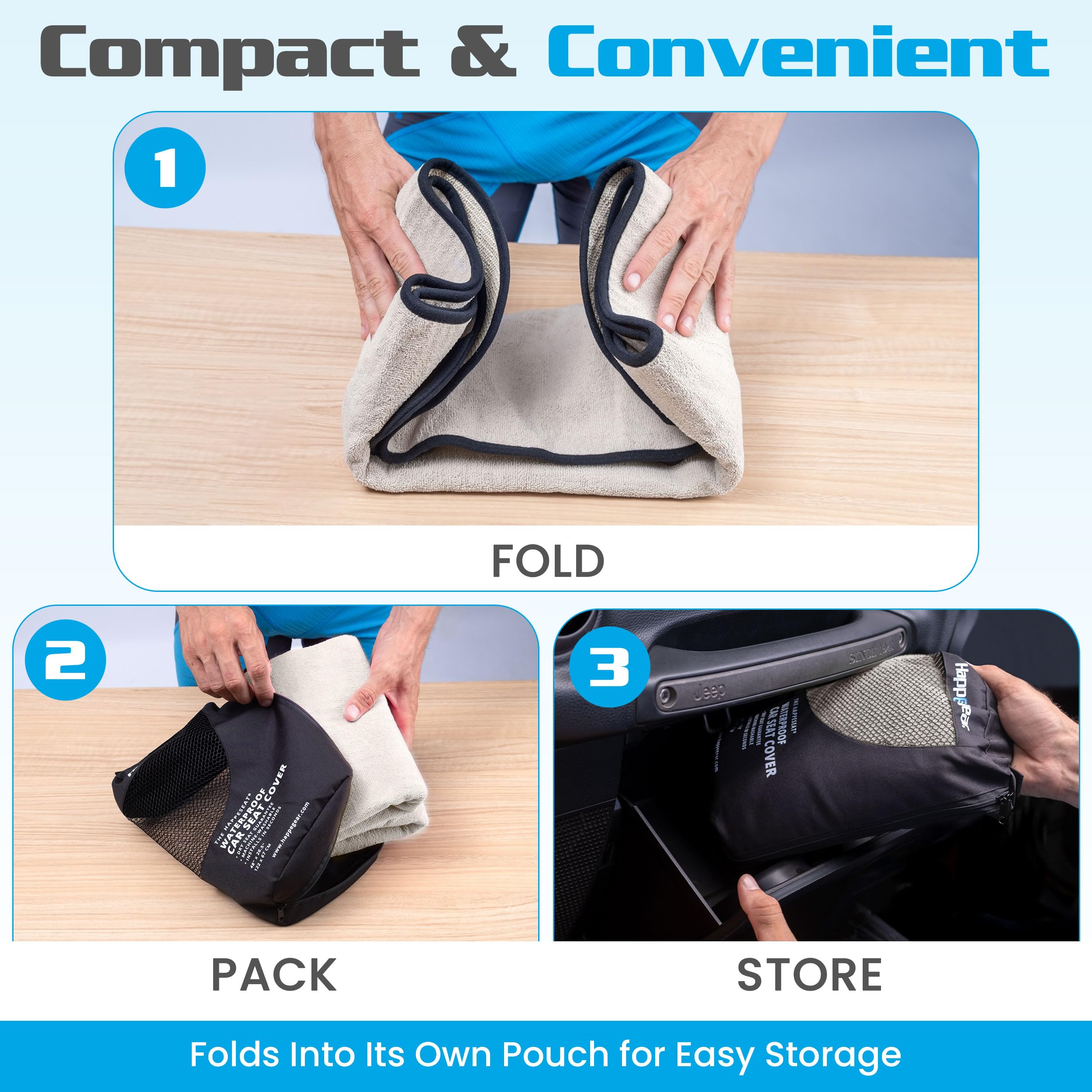 HAPPEGEAR folded compact in trunk for easy storage and portability