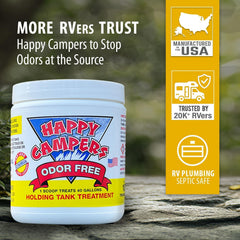 Happy Campers measuring scoop closeup demonstrating easy one-scoop dosing benefit