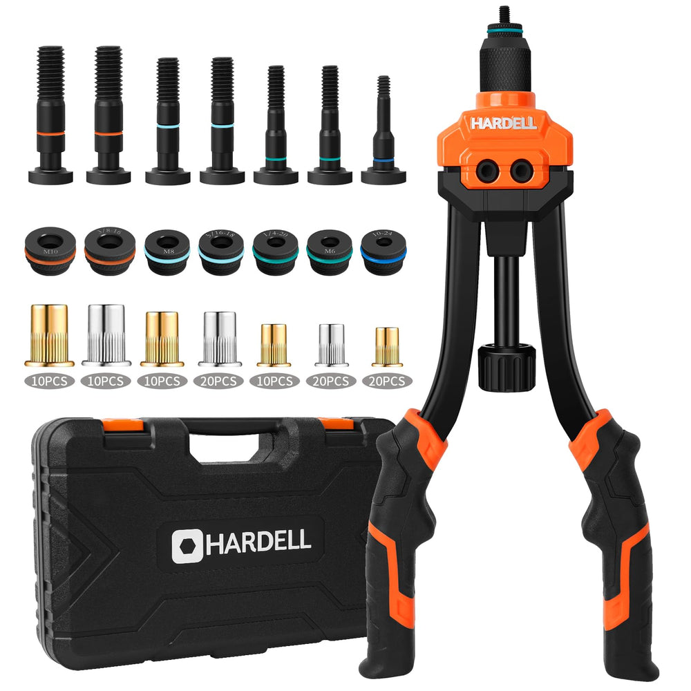 HARDELL rivet nut tool front view showing full tool and benefits of leverage