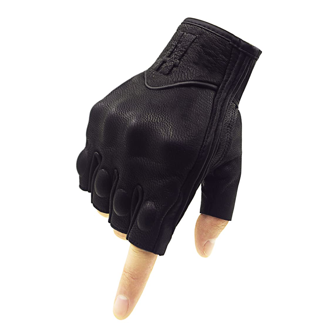Harssidanzar gloves front view showing black goatskin and fingerless design for confident grip