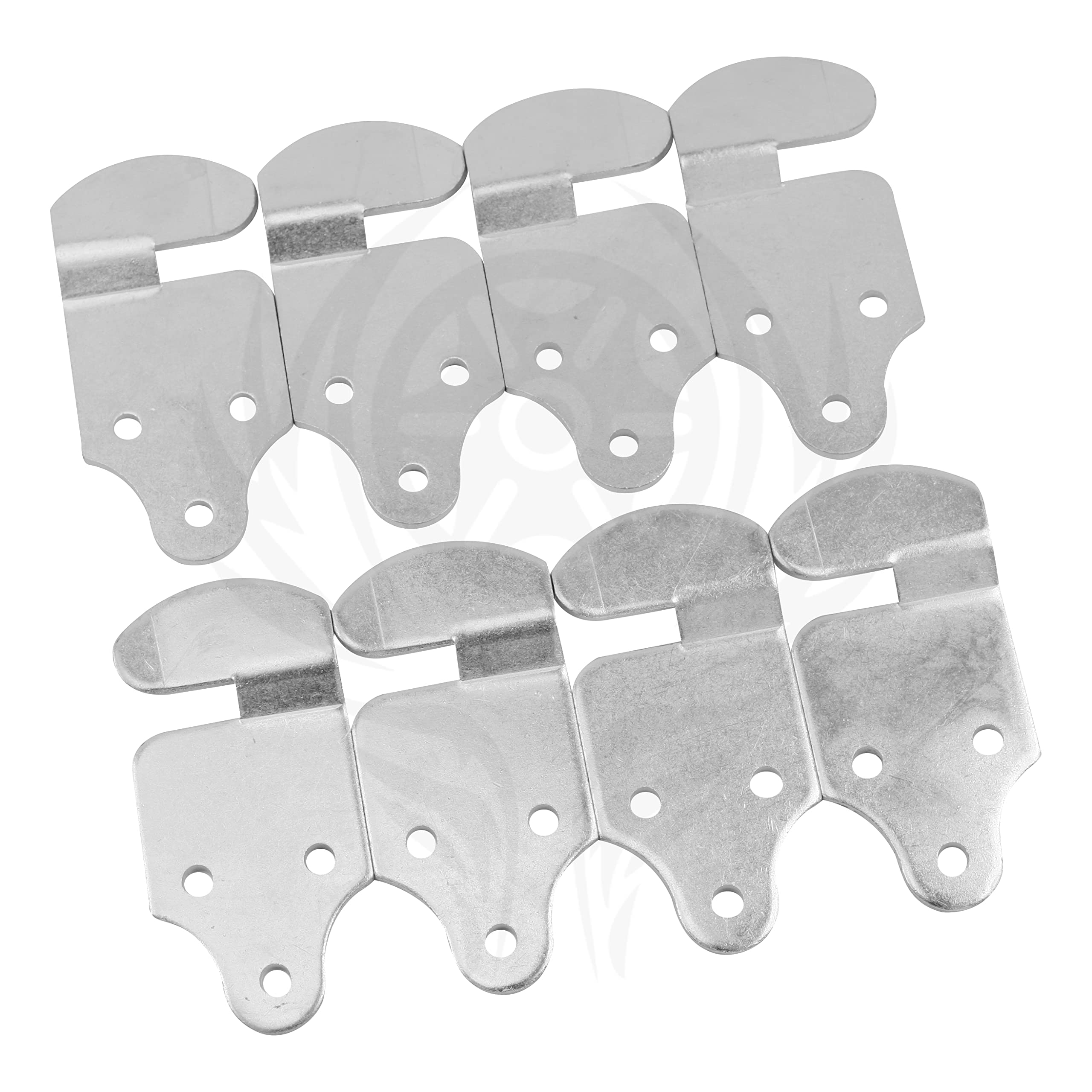 Harvards Chrome front view of eight zinc‑plated stake brackets showing complete set and durability