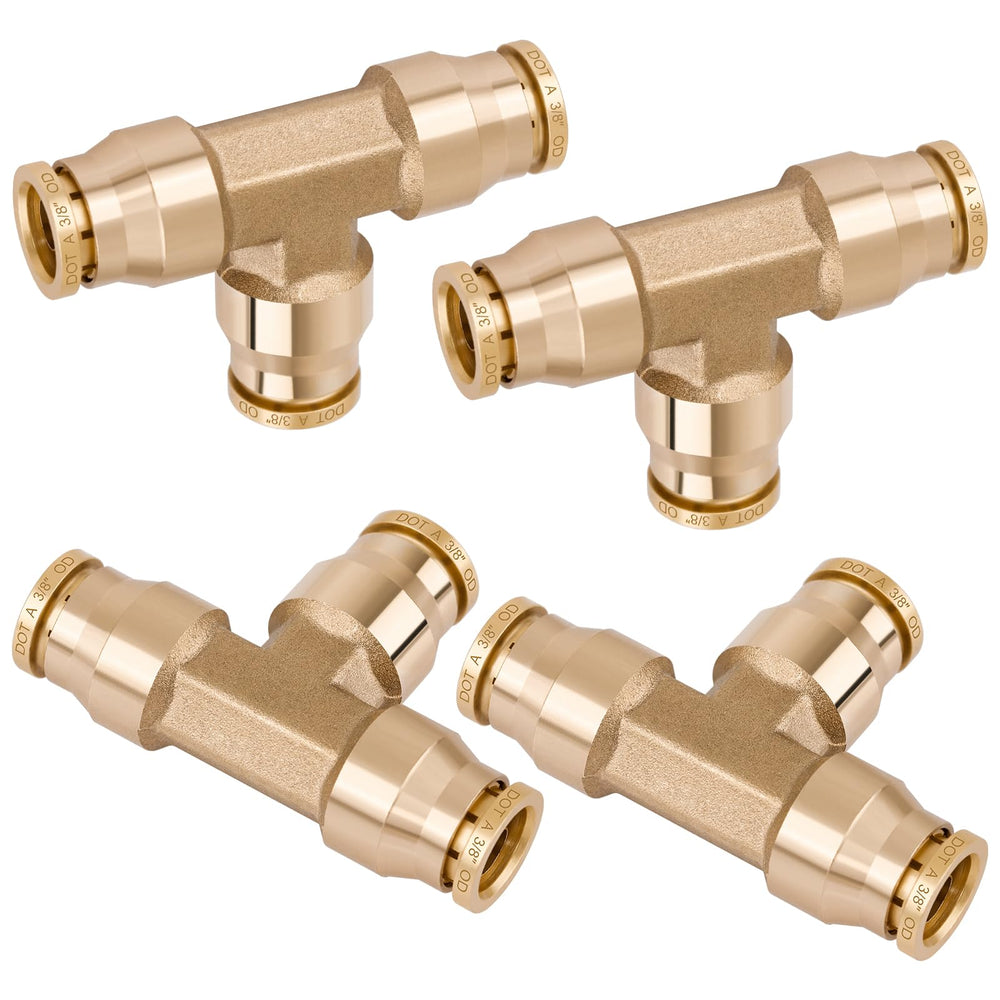 HASAOMOI front view of brass tee union showing 3/8" ports and durable finish, for reliable joins