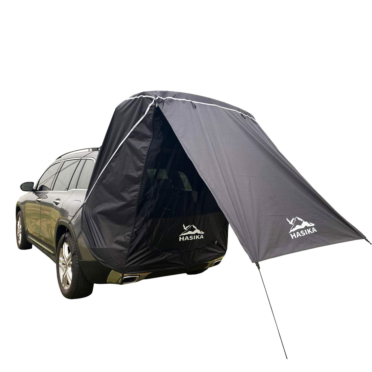 HASIKA tent front view showing covered rear space and quick access benefit
