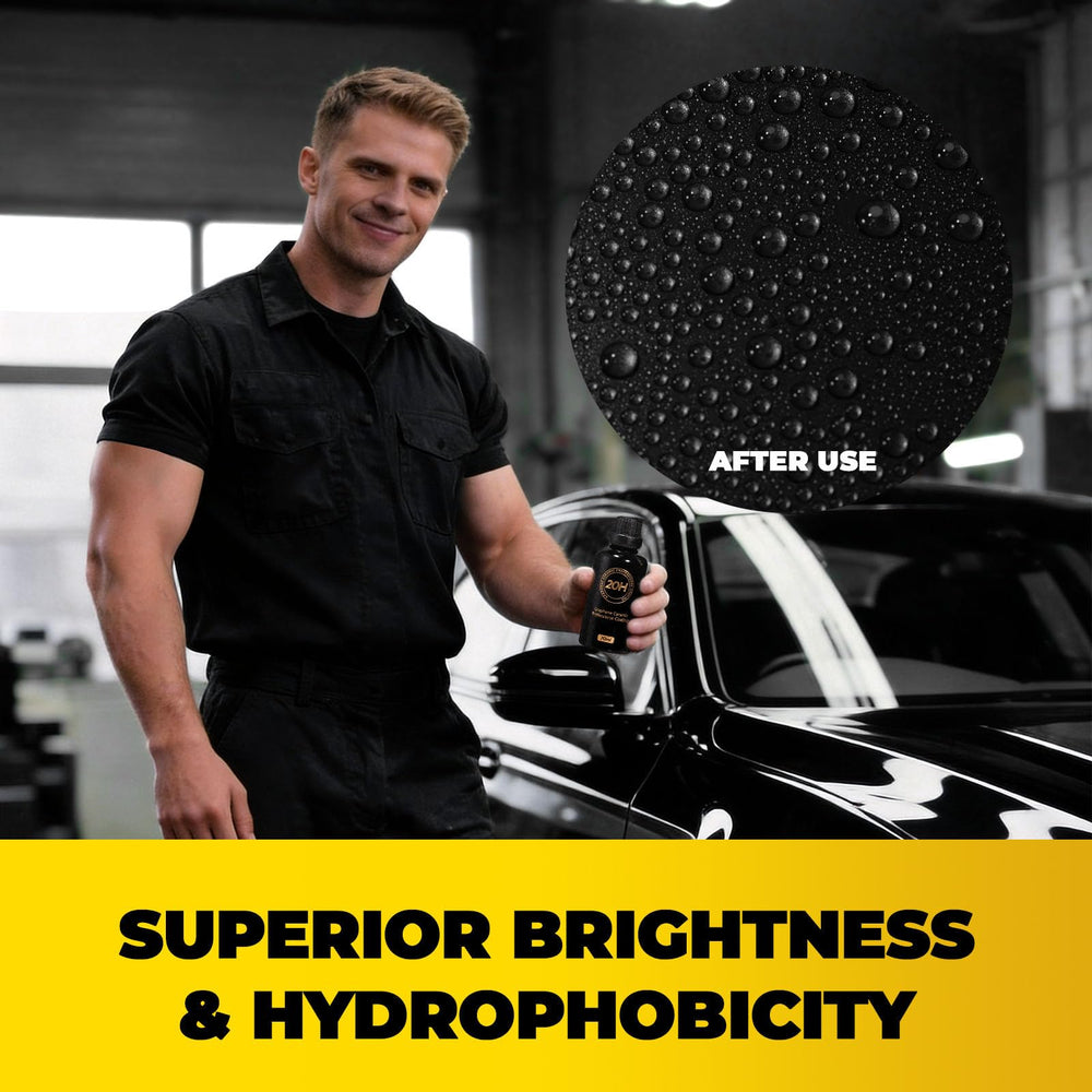 Water beading on car surface after Hatinix application demonstrating strong hydrophobic protection benefit