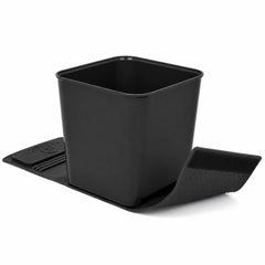 HAUSSIMPLE front view showing compact trash can and packaging, highlights portability
