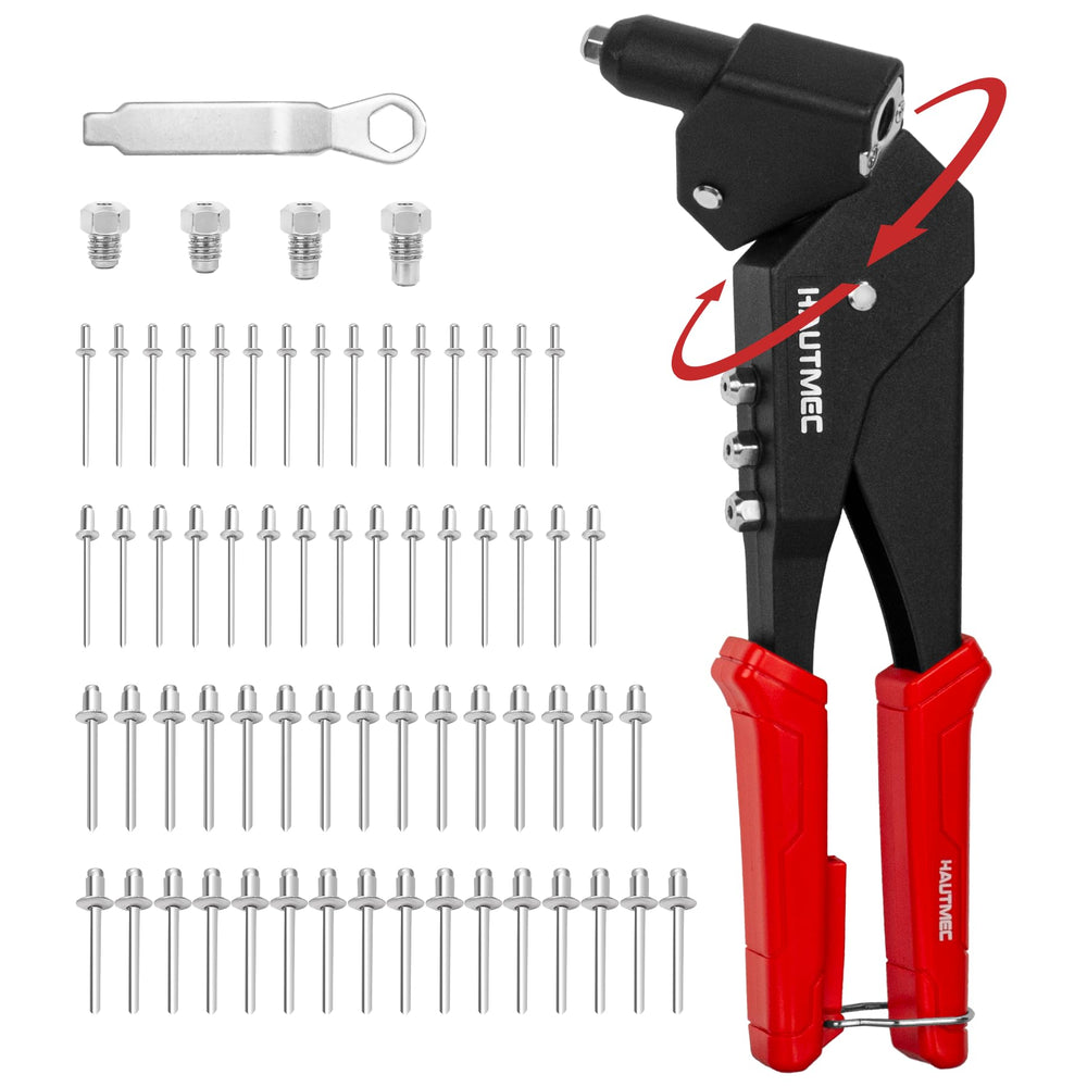 HAUTMEC rivet gun front view showing kit durability and ready-to-use convenience