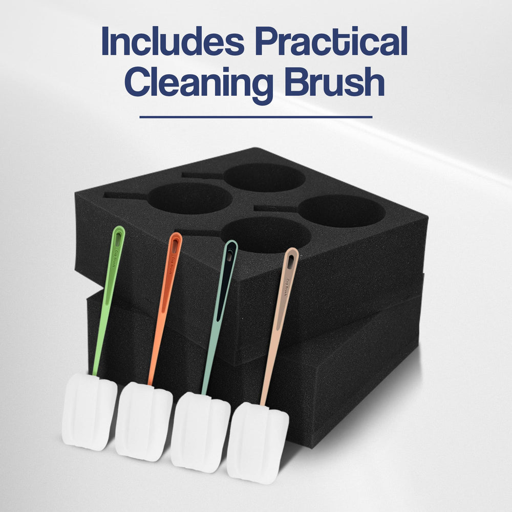 HAWETICO alongside two mugs showing compact size and space-saving benefit